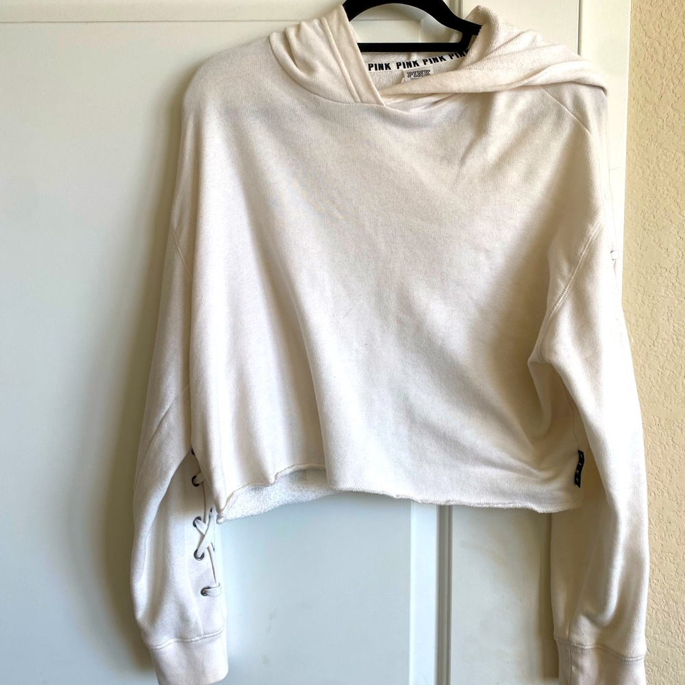 PINK - white hoodie with detailed sleeve